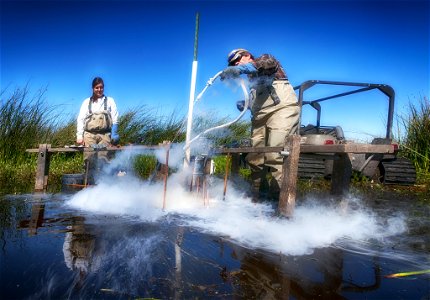 BLM employees sampling soil in Wood River Wetland in Klamath County, Oregon, 2013