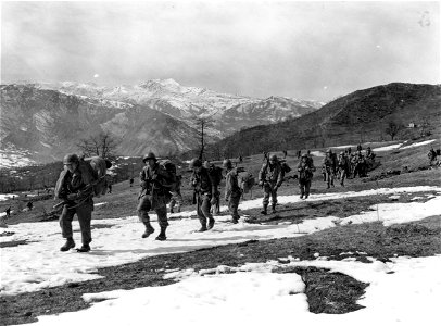 SC 270842 - Reinforcements moving up the ridge into line against enemy who was hurled from Mt. Belvedere by specially-trained troops of the 10th Mtn. Div. photo