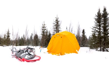 Arctic camping in the snow. photo