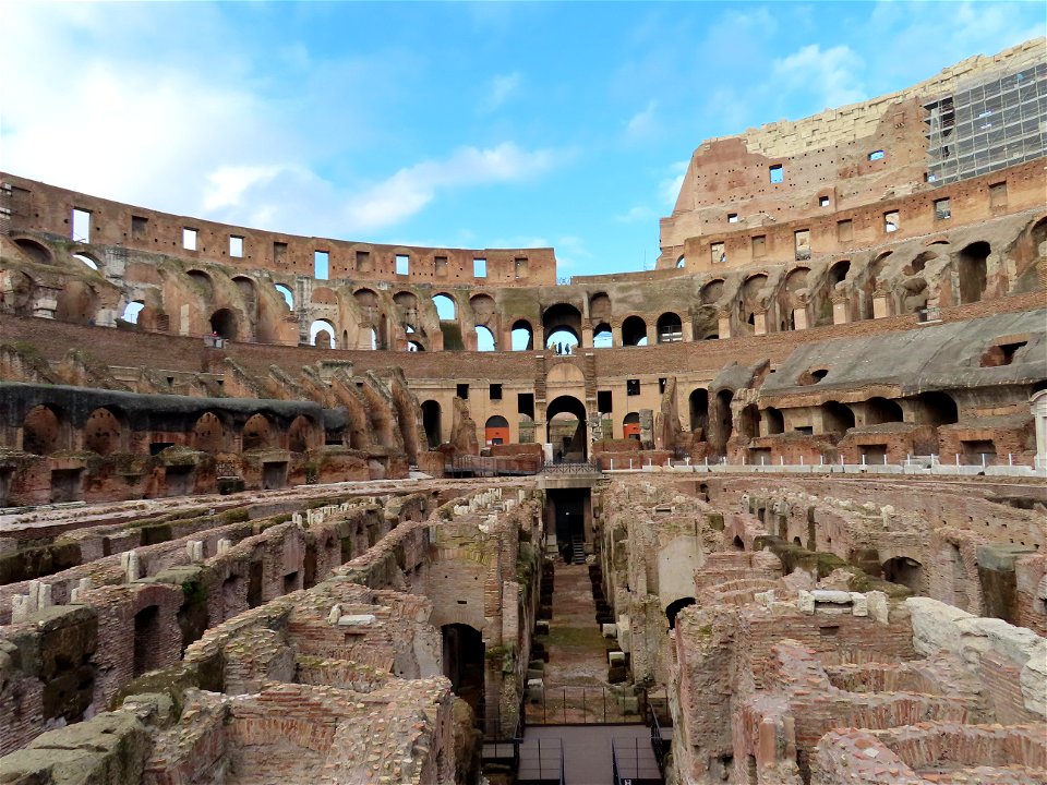 View down Hypogeum Center Colosseum Rome Italy