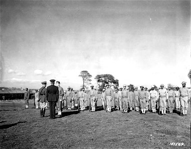 SC 151569 - Brig. Gen. Benjamin O. Davis and Maj. Gen. John C.H. Lee inspect colored troops in Bristol, England. 2 October, 1942.