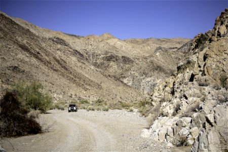 Jeep on sandy section of Pinkham Canyon Road photo