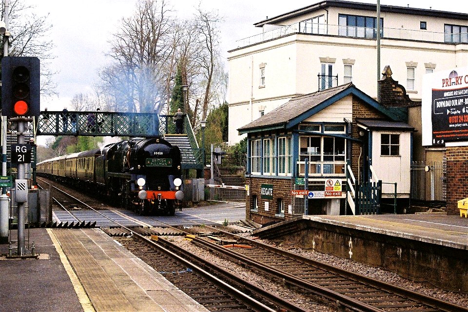 35028 Clan Line at Reigate with Belmond British Pullman set photo