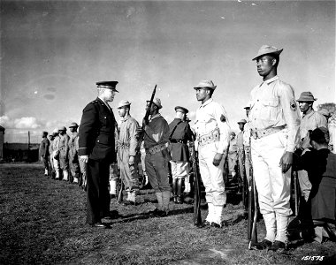 SC 151575 - Brig. Gen. Benjamin O. Davis is greatly satisfied with the skill of the individual soldier during a close inspection of colored troops in England.
