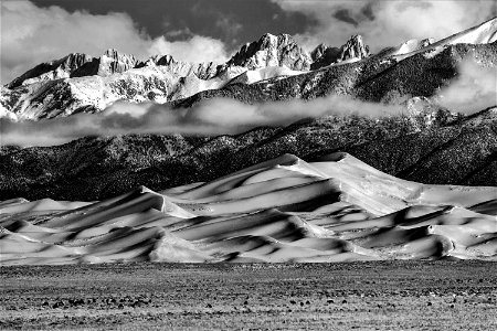 Star Dune and Crestone Peaks in Black and White