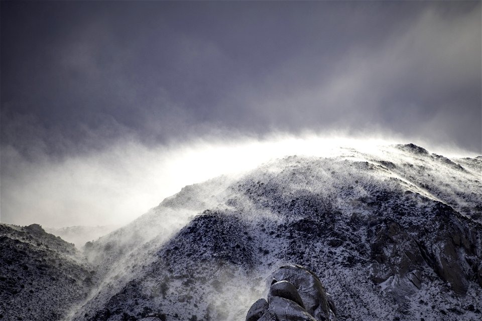 Snow drifts over Ryan Mountain