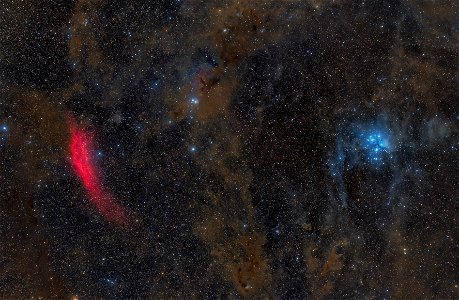 California Nebula, Pleiades and galactic cirrus in Taurus-Perseus region (remake)