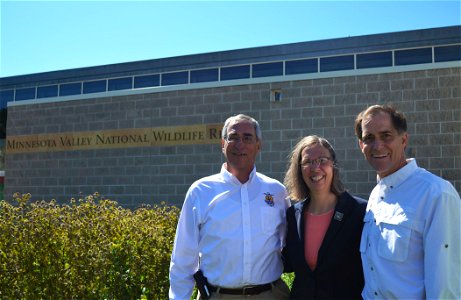Midwest Regional Director Tom Melius, University of Minnesota Monarch Lab Director Karen Oberhauser and FWS Director Dan Ashe at MN Valley photo