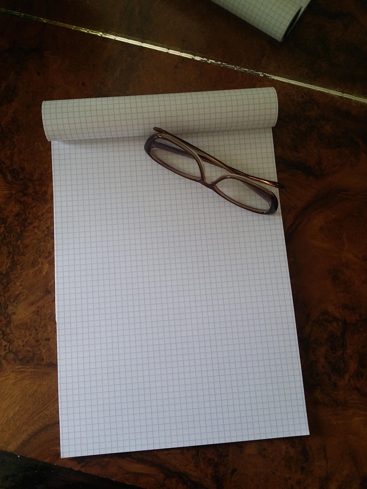 Glasses notebook paper