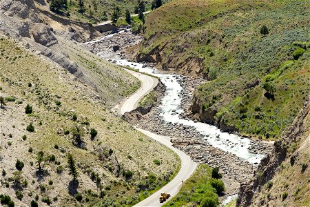 Yellowstone flood event 2022: damage to North Entrance Road in Gardner River Canyon photo