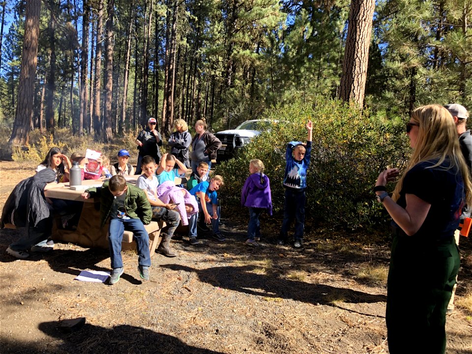 A group of kids learn about forest science at an Every Kid Outdoors Field Day
