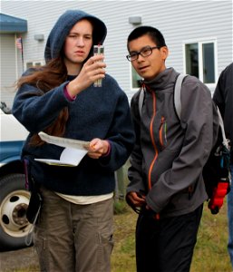 Students use an anemometer