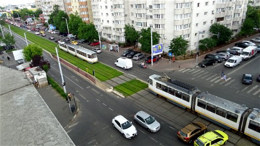 Two following trams in Calea Vitan