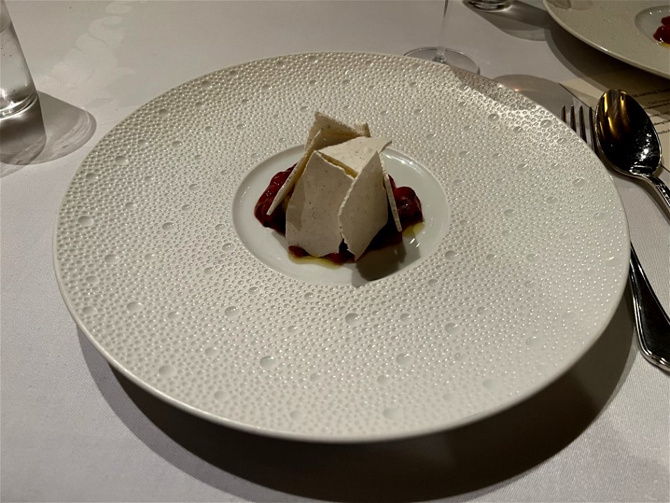 Stracciatella Gelato, Grilled Strawberry, Meringue, Long Pepper