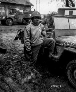 SC 196101-S - WOJO Clarence I. Godbold, Yonkers, N.Y., is personnel officer of a Motor Transport unit near Nancy, France. photo