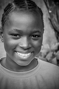 Children smile black and white photo