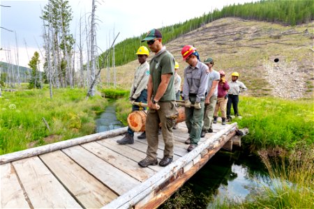 YCC Alpha Crew 2021: helping trail crew build a foot bridge photo