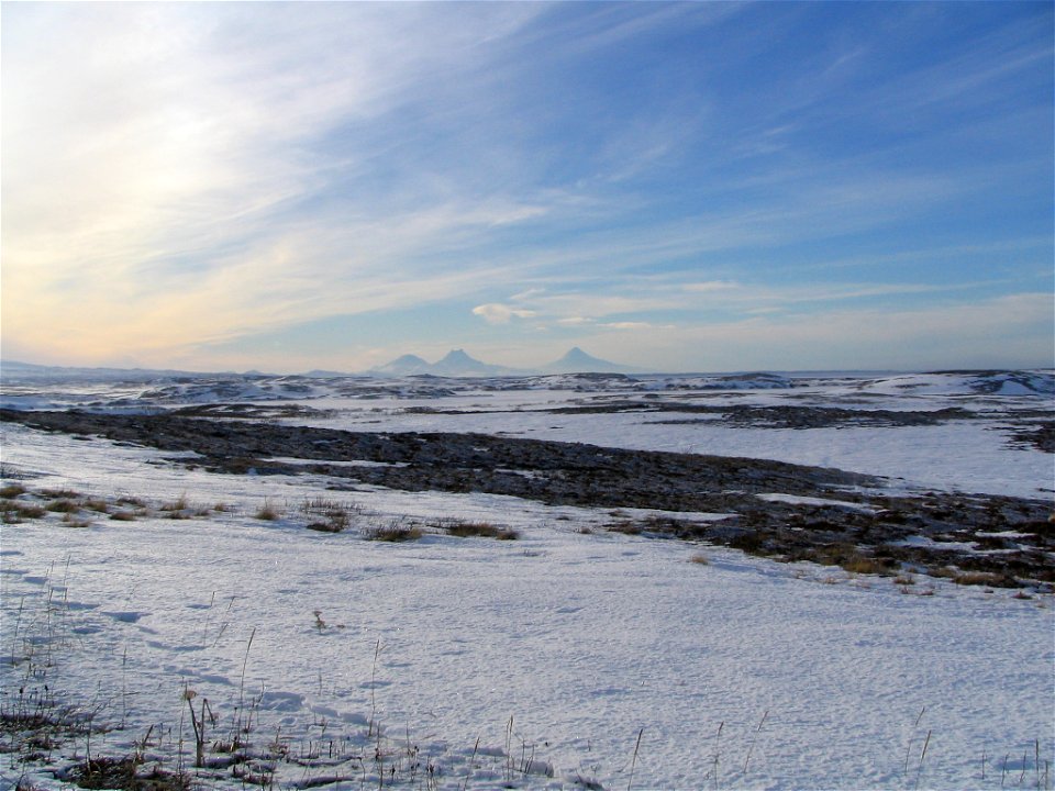 Glimpse of Unimak Volcanoes