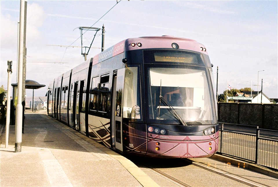 Modern Flexity 2 Blackpool tram at Fleetwood Ferry terminus