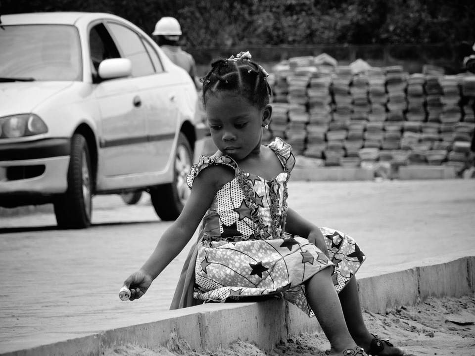 Child girl black and white