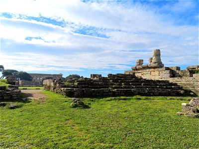 Comitium where citizens held meetings and elected Magistrates in Roman area from 273 BC Paestum Italy