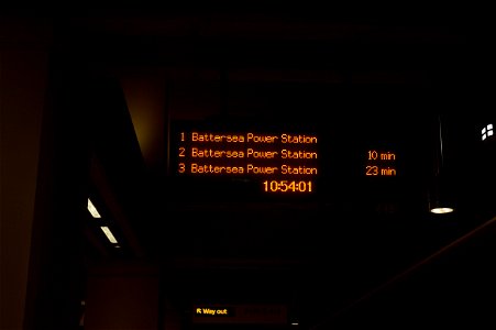 Train destination indicator at Nine Elms station