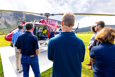 Yellowstone flood event 2022: senior officials from Federal Highway Administration, NPS, and congressional delegation receive safety briefing before flight to view damage photo
