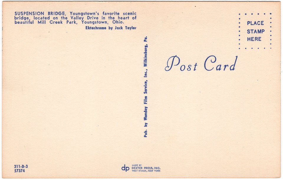 Back of Suspension Bridge, Youngstown, Ohio (Date Unknown)