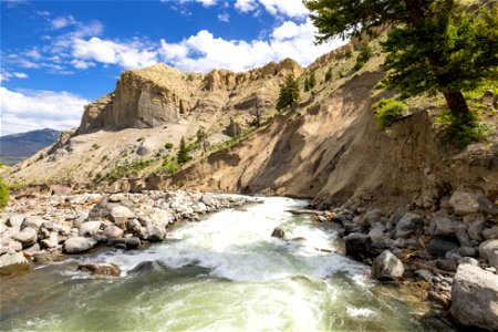 Yellowstone flood event 2022: Impacts to road in Gardner River Canyon from river level photo