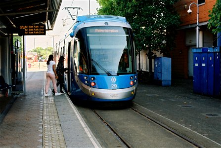 West Midlands Metro tram No. 29 at Wolverhampton St. George’s terminus