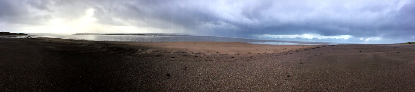 Cormorants Fishing, Rain Clowds, Crow Point, Saunton Sands Beach, Braunton , Devon. Apple Ipod Panoramic Photo . 8th Jan 2023