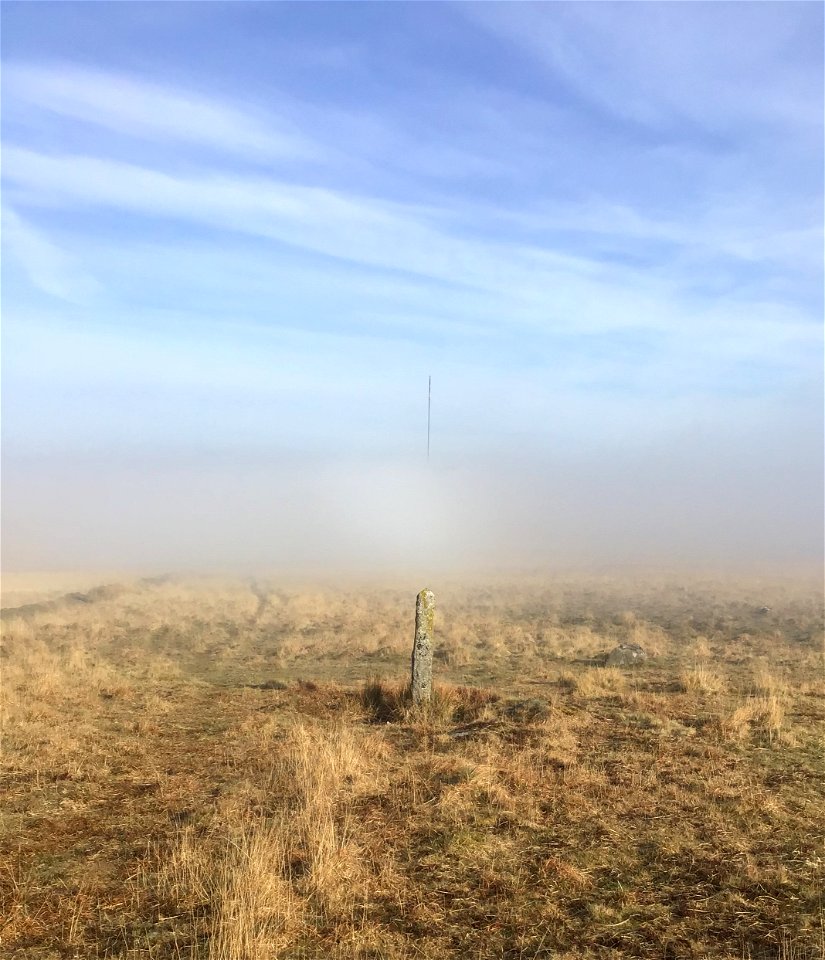Transmitter, Rolling Mist, Princetown, Dartmoor National Park, Devon, UK. 17th April 2022