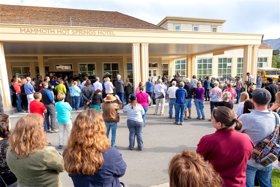 Mammoth Hot Springs Hotel reopening ceremony: Rick Hoeninghausen makes opening remarks (3) photo