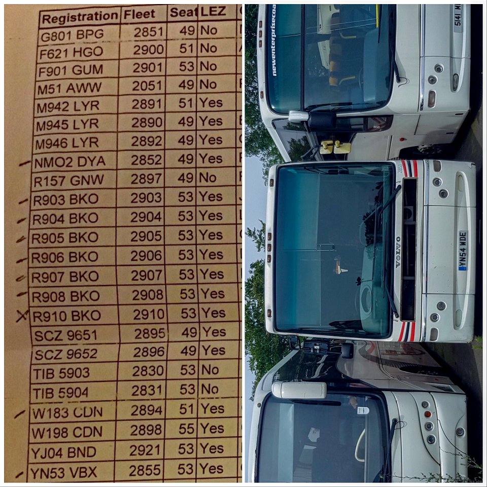 New Enterprise Coaches Arriva Tonbridge Fleet List from a few years ago. Missing off the bottom is YN54WDE 2853