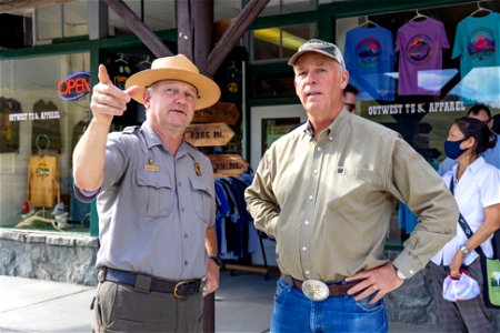 Yellowstone flood event 2022: Superintendent Cam Sholly shows Montana Governor Gianforte the work being done to the Old Gardiner Road photo