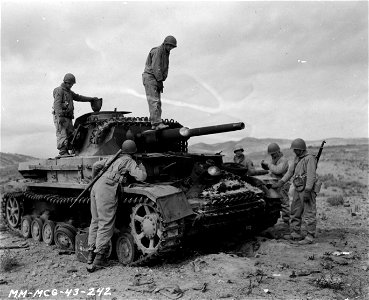 SC 170100 - A German Mark IV tank knocked out by American artillery fire. photo