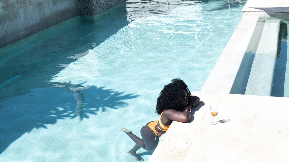 Woman poolside pool