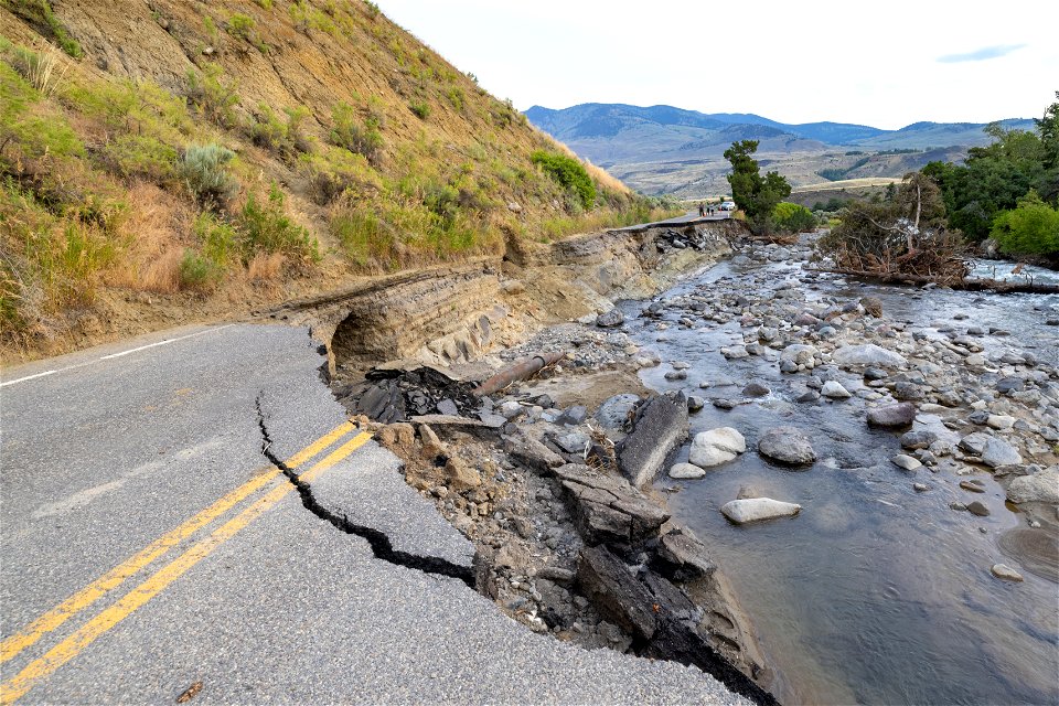 Yellowstone flood event 2022: Road washout near Rescue Treek Trailhead August 2, 2022 (2)
