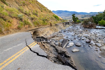 Yellowstone flood event 2022: Road washout near Rescue Treek Trailhead August 2, 2022 (2) photo