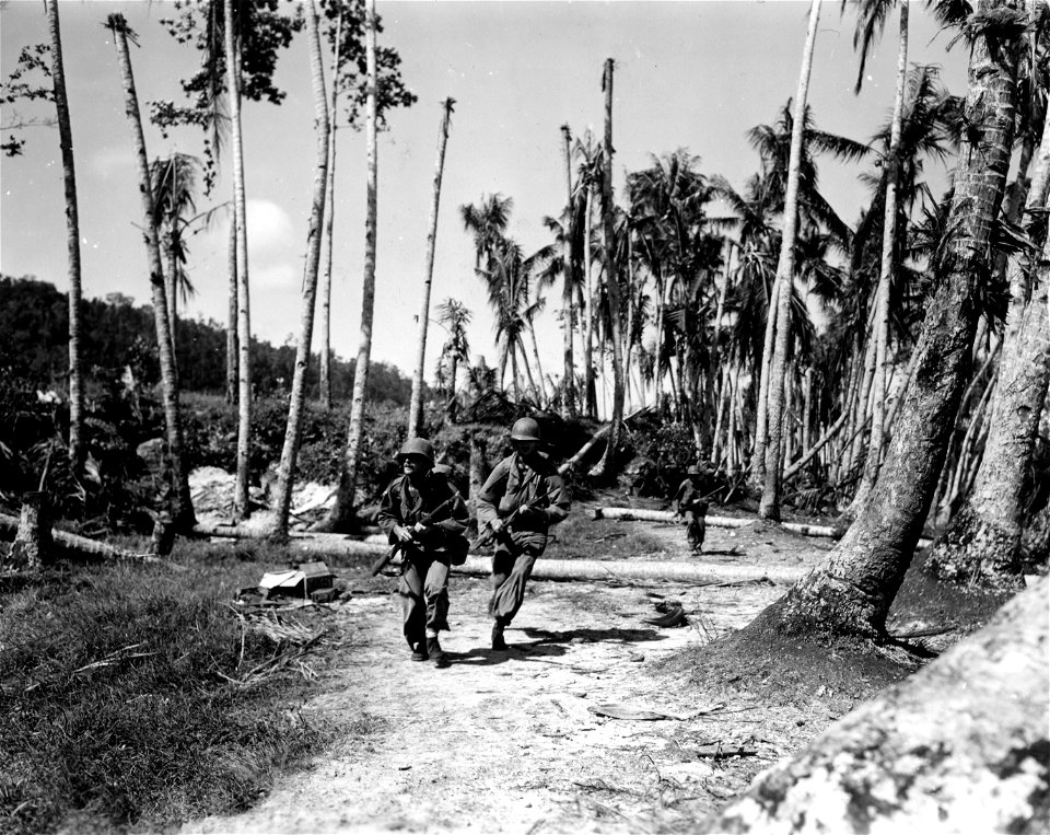 SC 374823 - Patrol of the 162nd Inf. Regt. advancing towards the Biak island airstrip. 10 June, 1944.