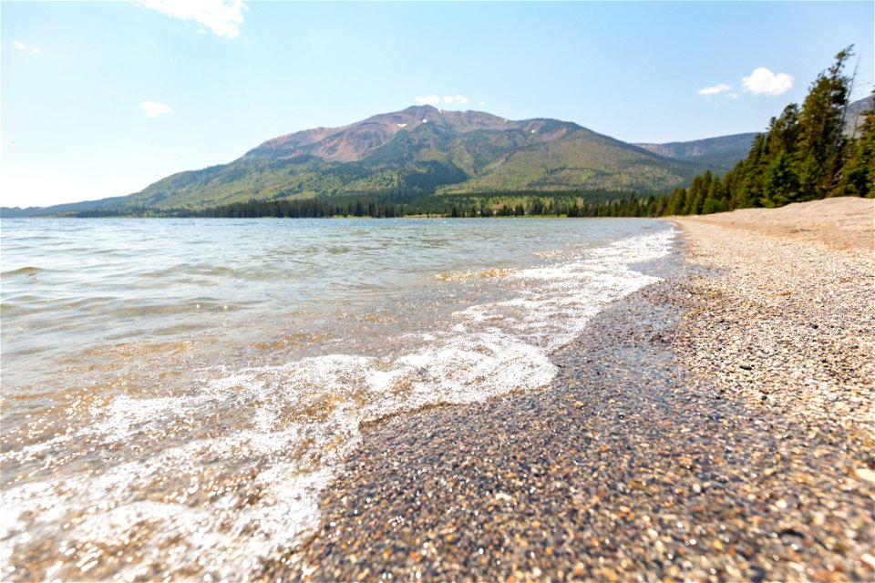 Heart Lake beach and Mt. Sheridan