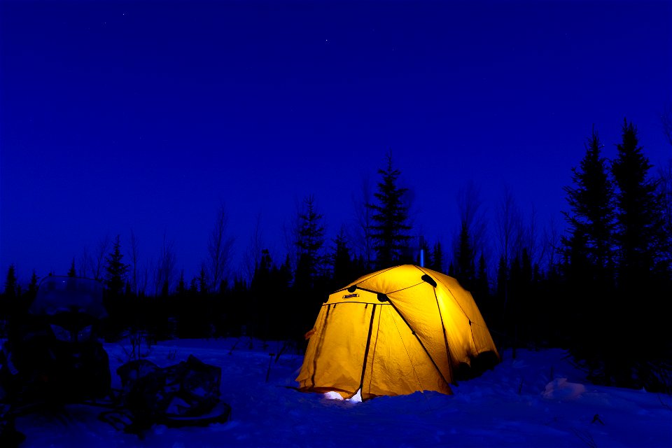 Arctic camping in the snow.