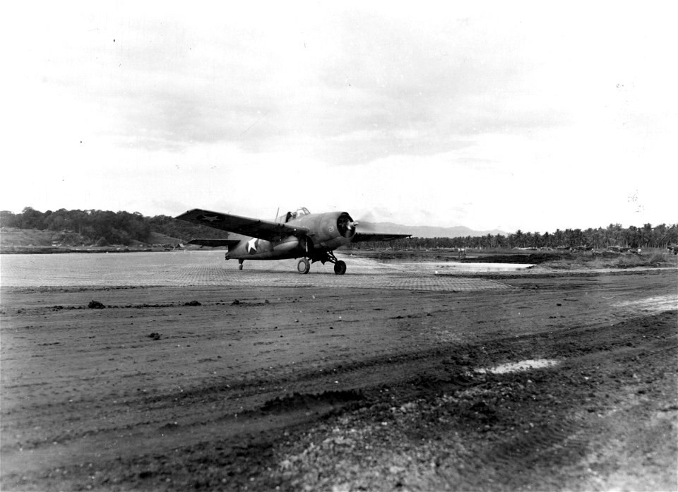 Grumman F4F4 Wildcat at Cactus Fighter Strip Marine Corps and Navy. Guadalcanal. February, 1943.