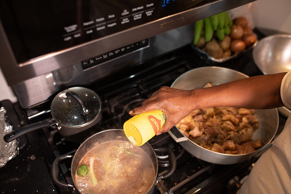 Cooking in kitchen