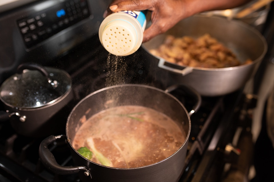 Cooking in kitchen