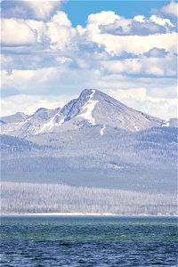 First Peoples Mountain seen from across Yellowstone Lake (portrait) photo