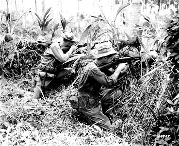 SC 166707 - Japanese breastwork taken over by soldiers upon the ousting of the enemy from the region. 21 December, 1942. photo