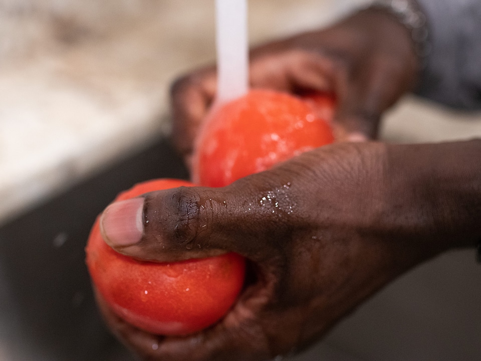 Washing vegetables tomatoes