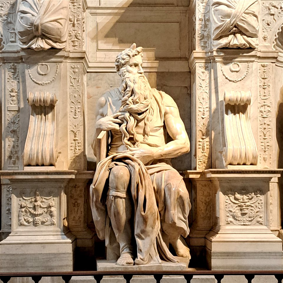 Closeup of Michelangelo's Moses Statue Basilica di San Pietro in Vincoli Rome Italy