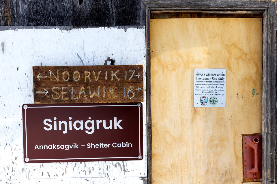 Shelter cabin signs.